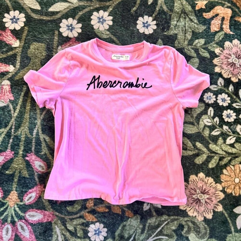 Girls 11/12 Abercrombie Kids Pink Embroidered Logo T Shirt Y2K Preppy Tee